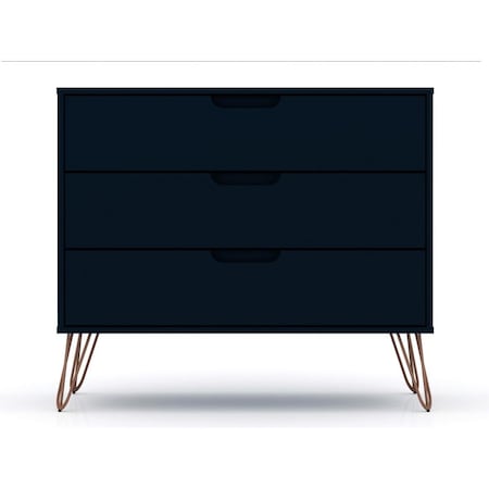 Designed To Furnish Rockefeller Mid-Century-Modern Dresser w/3 Drawers in Midnight Blue, 28.86 x 35.24 x 17.52 in. DE2616289